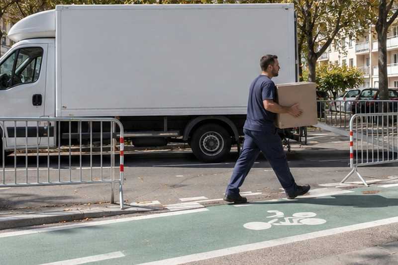 Camion le long d’une piste cyclable