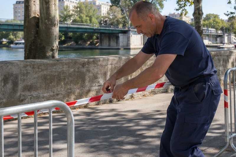 Rubalise tendue entre deux barrières