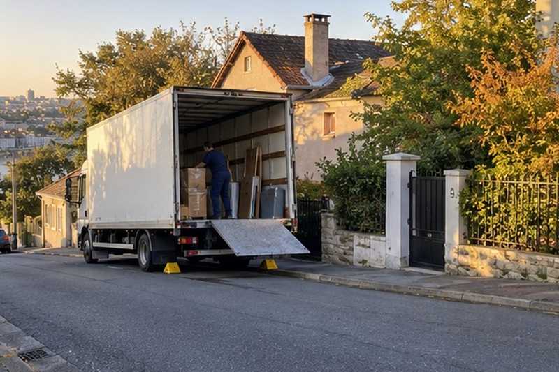 Camion calé devant un portail