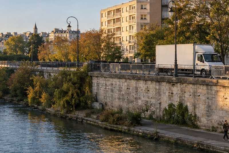 Camion garé le long de la Seine, Vincennes