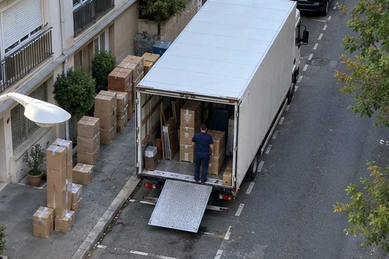 Camion sur deux places réservées vu d’en haut, Vitry-sur-Seine