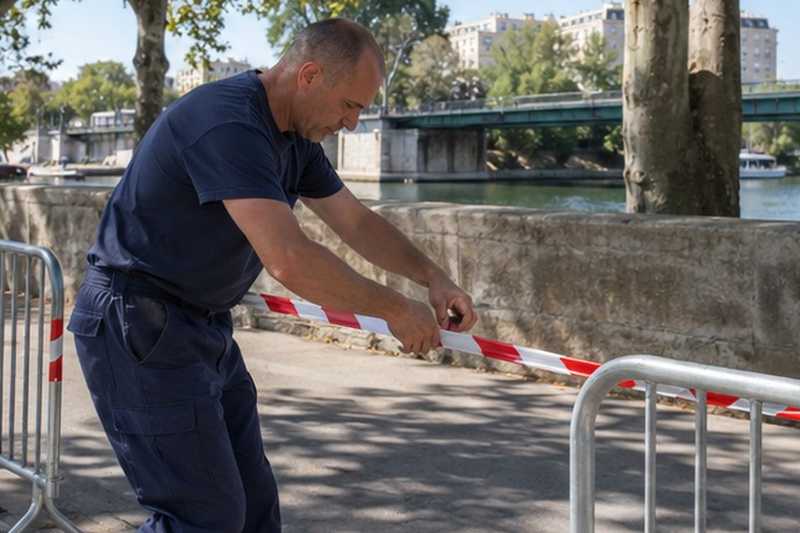 Rubalise tendue entre deux barrières