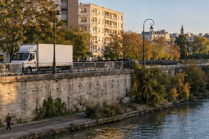 Camion garé le long de la Seine