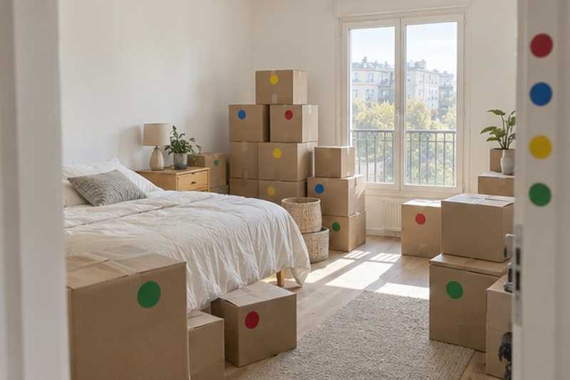 Cartons répartis par pièce à l’arrivée, Ablon-sur-Seine
