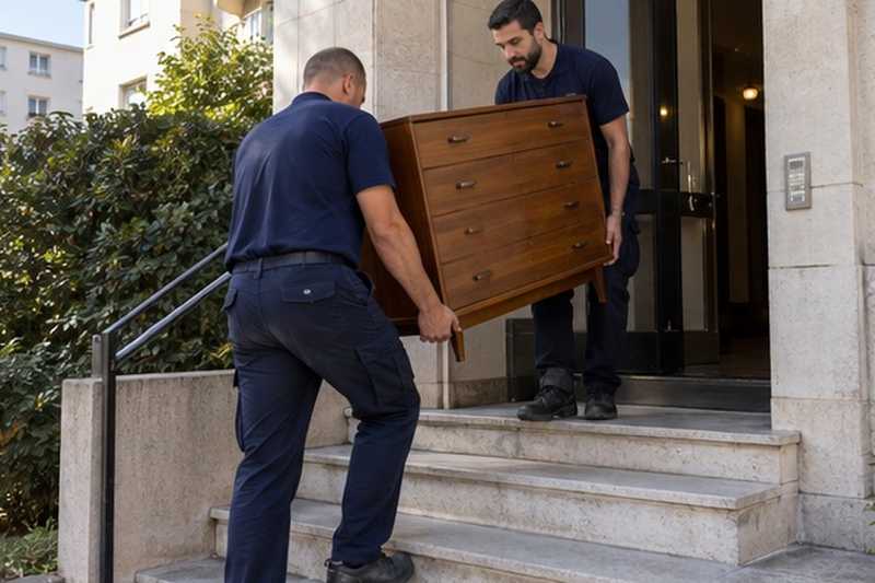 Commode sur le perron de l’immeuble : chantier Rue Charles Baudelaire