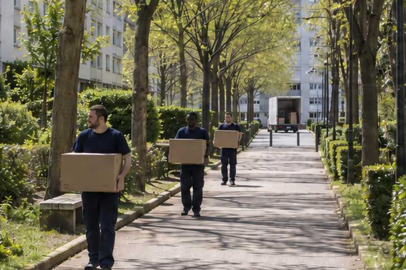 Longue allée entre les barres : chantier Rue Antoine Marin