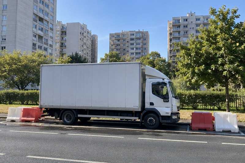 Camion dans un renfoncement du boulevard : chantier Rue Aspasie Jules Caron
