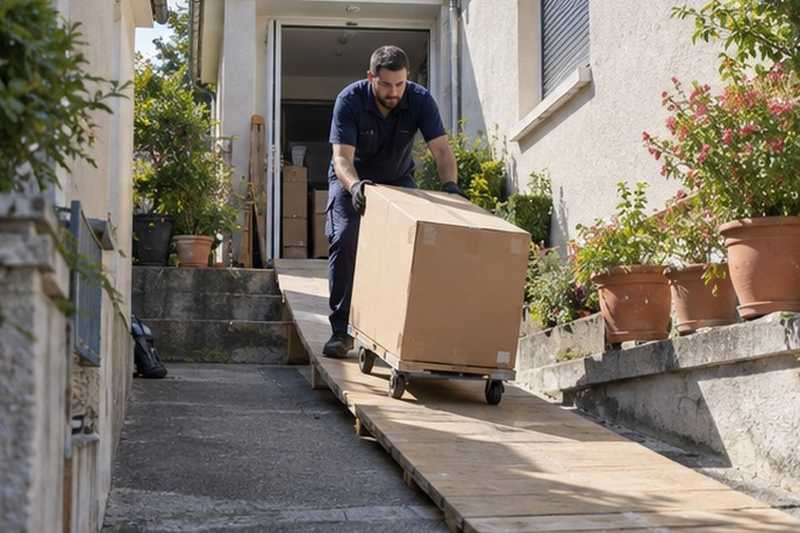 Rampe de planches sur une allée inclinée