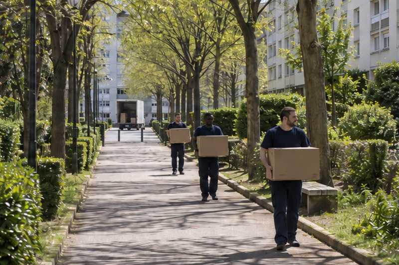 Longue allée entre les barres : chantier Rue Simone