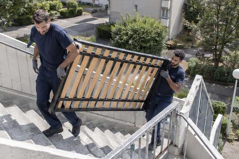 Sommier dans un escalier extérieur : chantier Mail Alexander Fleming