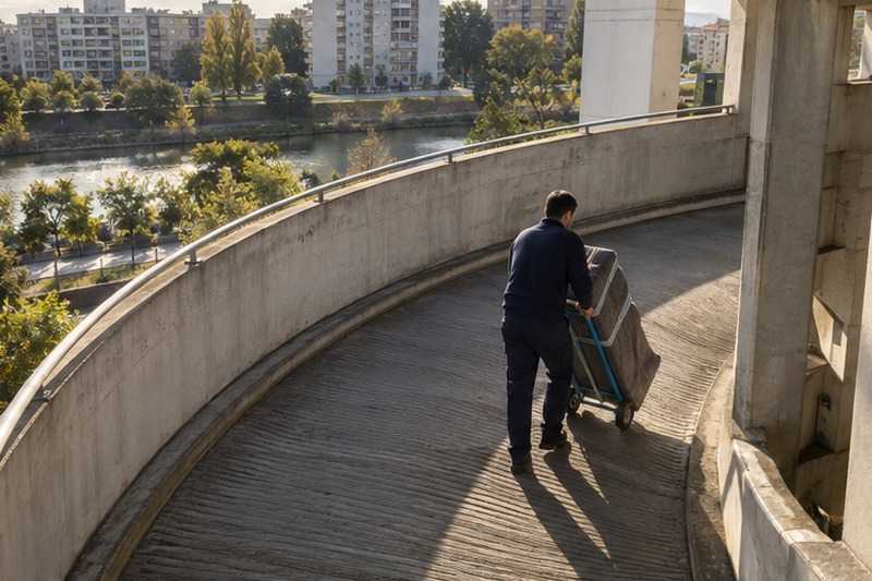 Descente d’une rampe en courbe : chantier Rue Blanche