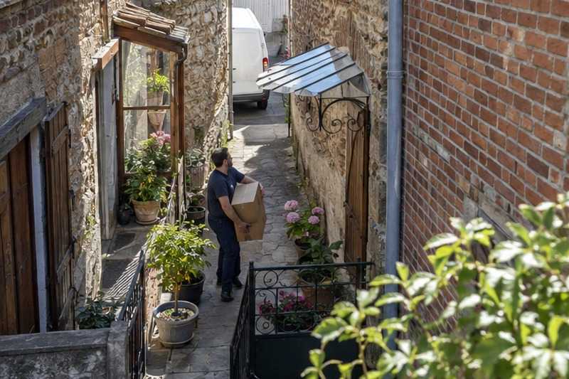 Passage étroit entre maisons de brique : chantier Rue Catherine Sauvage