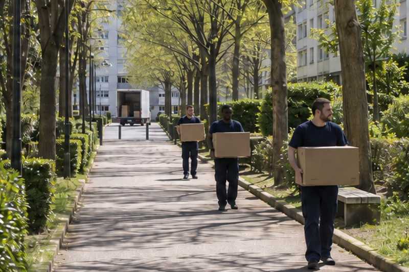 Longue allée entre les barres : chantier Rue de Cherbourg