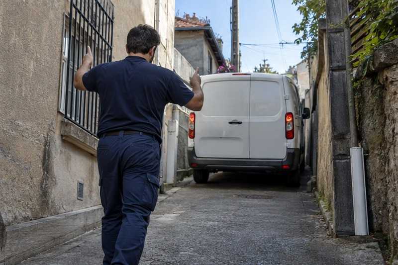 Guidage du chauffeur dans une ruelle : chantier Rue Amédée Picard
