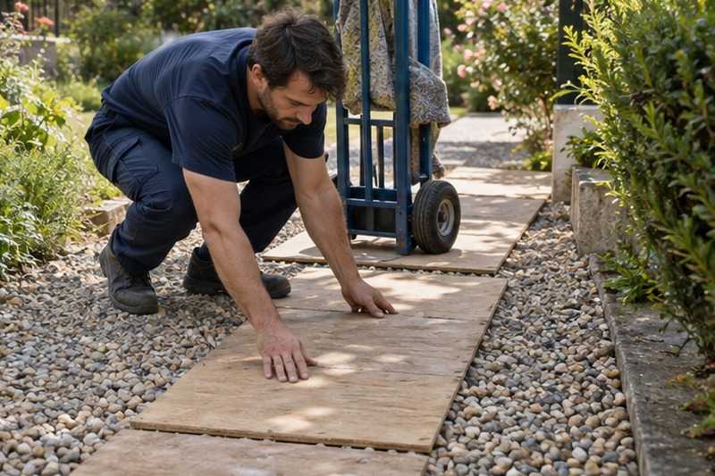 Planches posées sur les gravillons : chantier Rue de Neuville