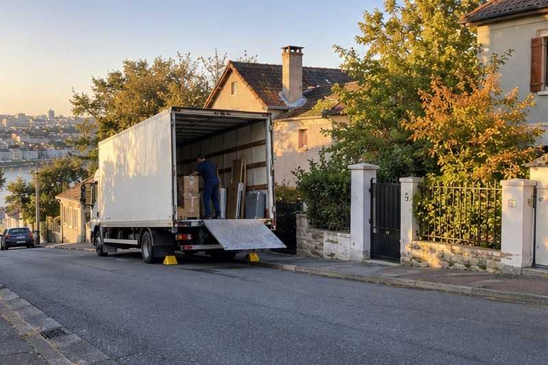 Camion calé devant un portail : chantier Rue de Patay