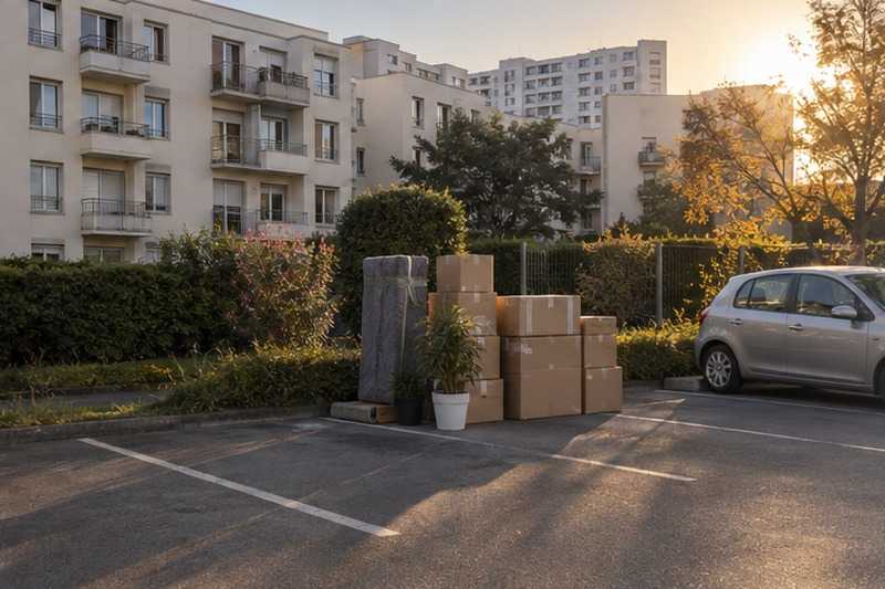 Cartons au bord d’une place vide : chantier Avenue Jean Jaurès