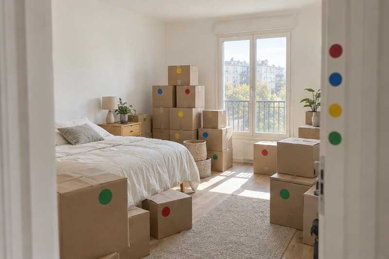 Cartons répartis par pièce à l’arrivée, Chennevières-sur-Marne