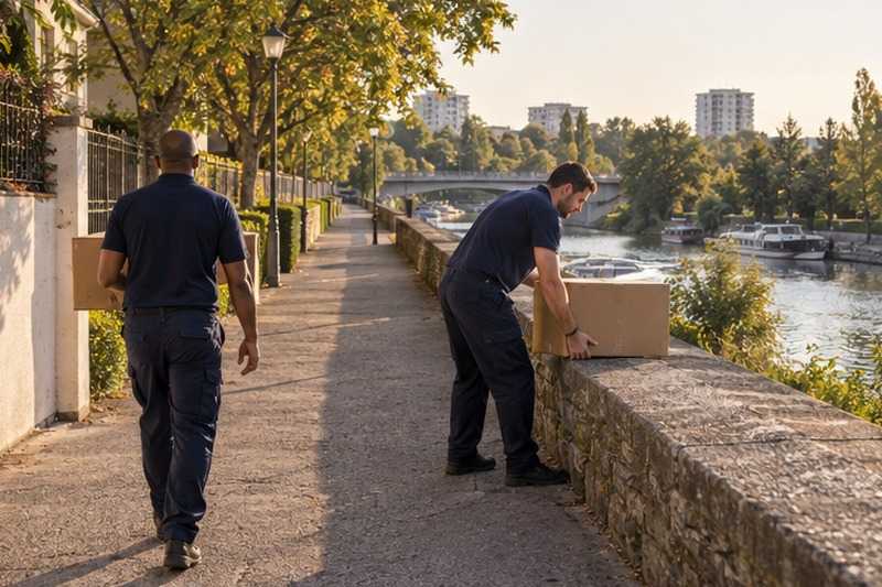 Pause à mi-parcours sur un muret : chantier Rue Baudin