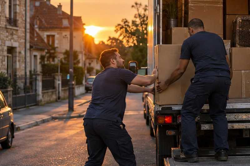 Dernier carton au coucher du soleil : chantier Square Auguste Comte