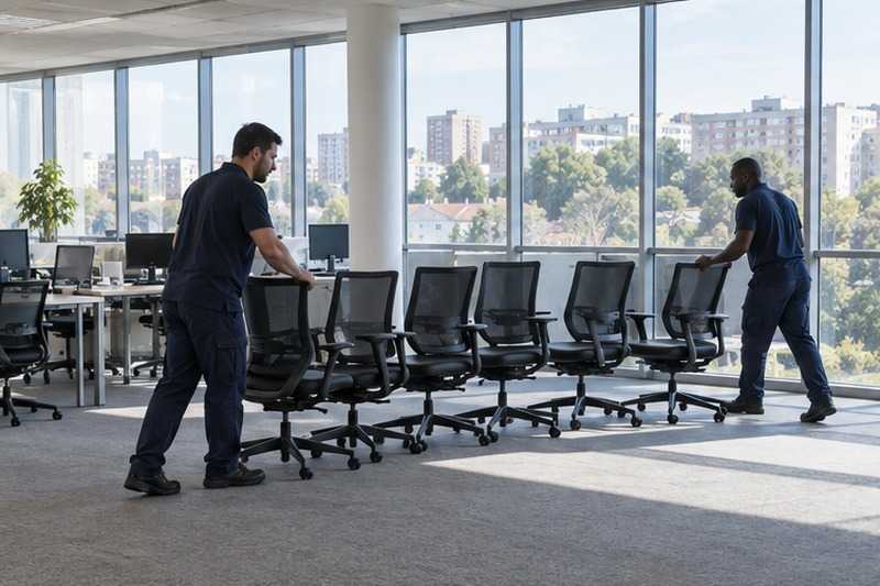 Fauteuils de bureau roulés en file