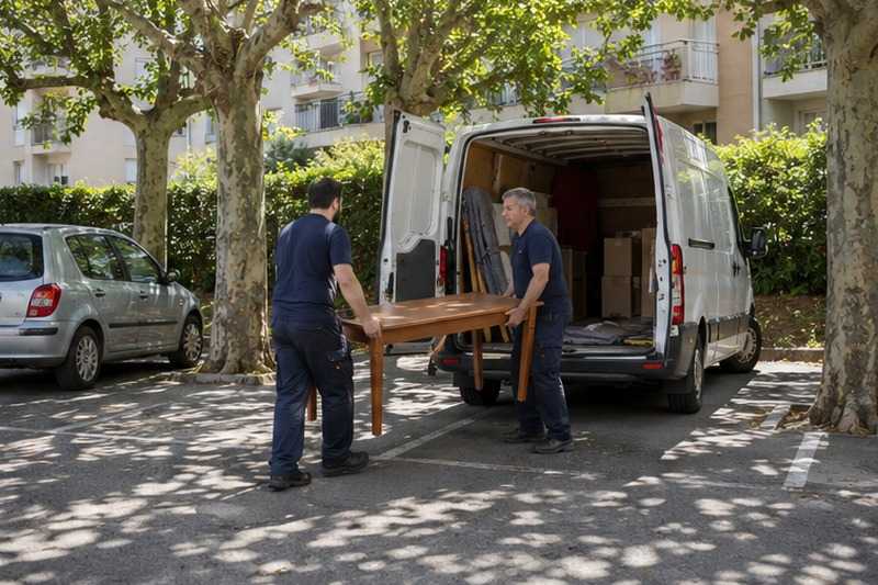 Utilitaire sur le parking arboré : chantier Rue Anatole France