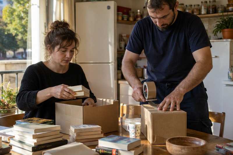 Livres en petits cartons : chantier Rue Beausejour
