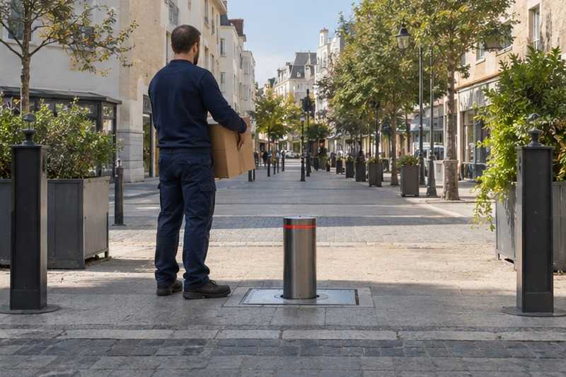 Borne escamotable abaissée : chantier Rue Albert 1er