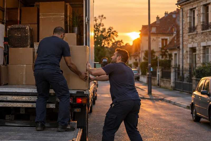 Dernier carton au coucher du soleil : chantier Rue Auguste Daix