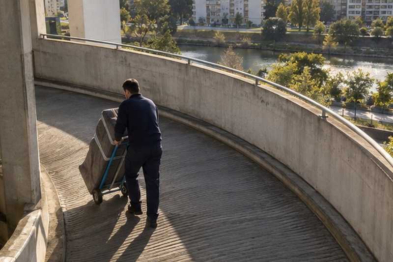 Descente d’une rampe en courbe : chantier Rue d’Arcueil