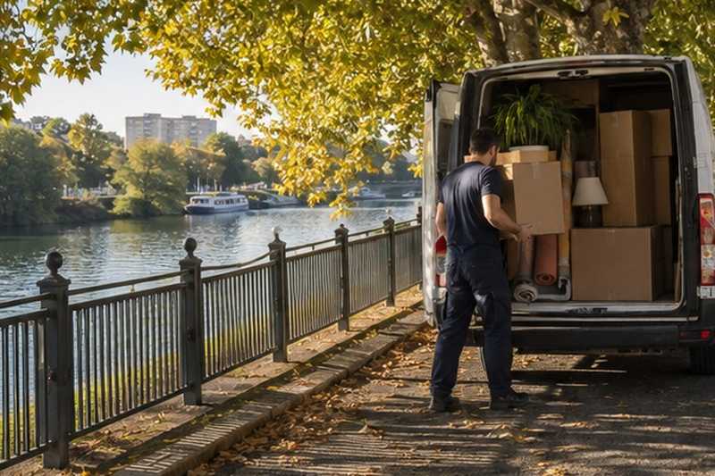 Utilitaire sous les tilleuls d’un chemin