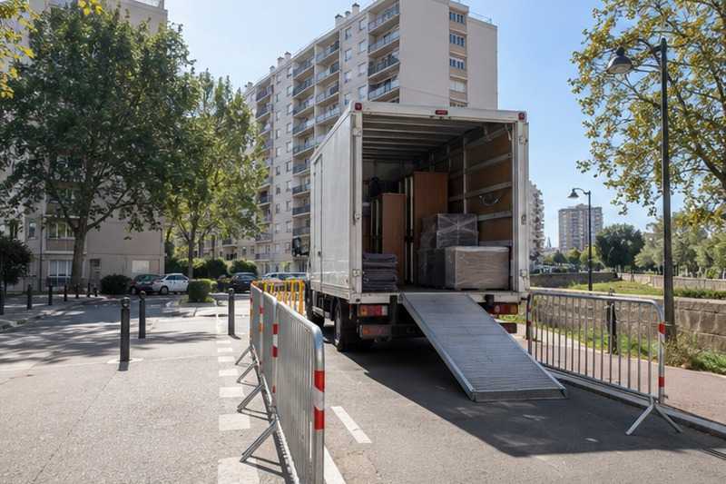 Camion sur la desserte de la cité : chantier Avenue Alfred