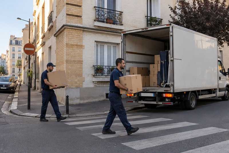 Camion à l’angle de deux rues : chantier Grande Rue Charles de Gaulle