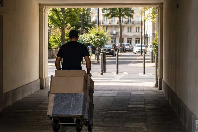 Passage piéton sous un immeuble