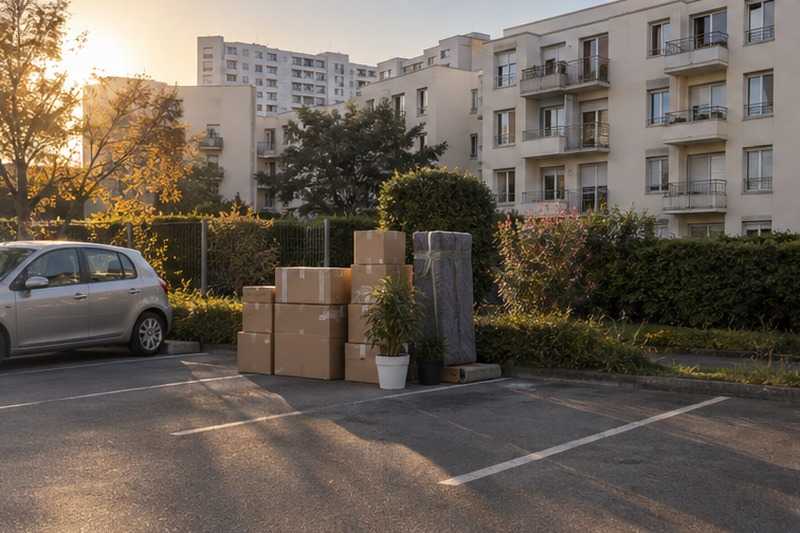 Cartons au bord d’une place vide : chantier Rue Ampère
