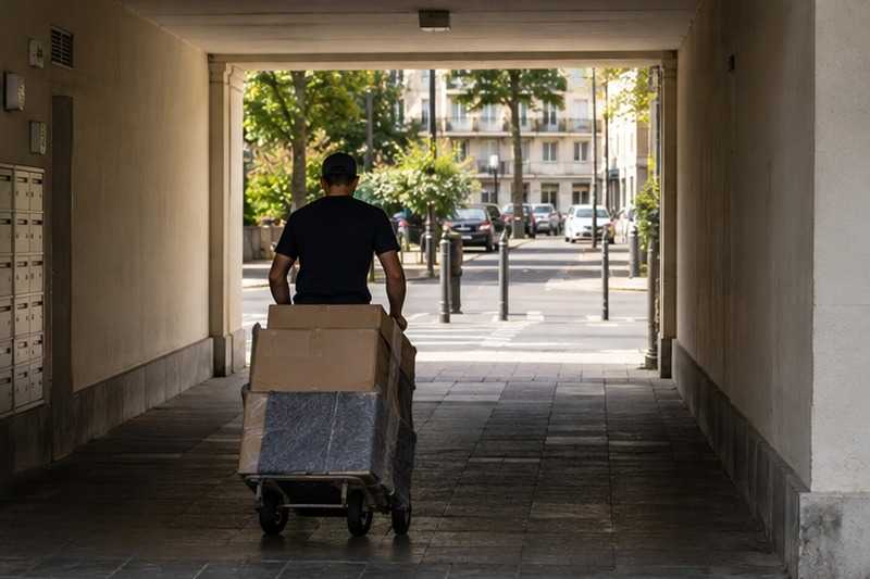 Passage piéton sous un immeuble : chantier Avenue Colbert