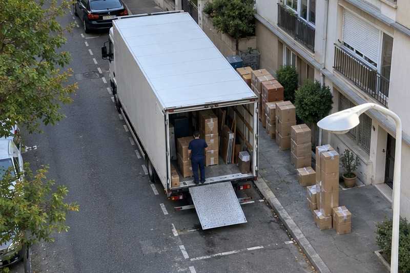Camion sur deux places réservées vu d’en haut : chantier Rue Albert Schweitzer