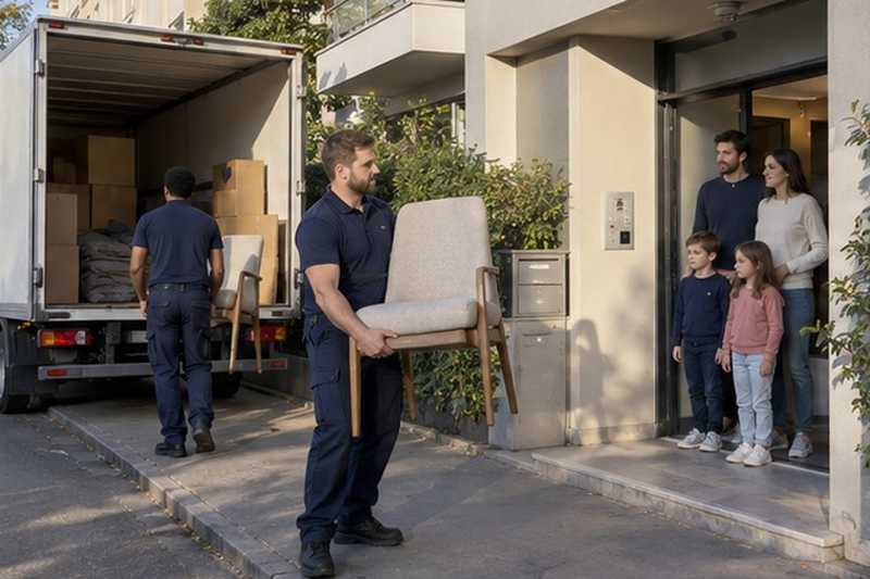Déchargement devant la nouvelle résidence, La Queue-en-Brie