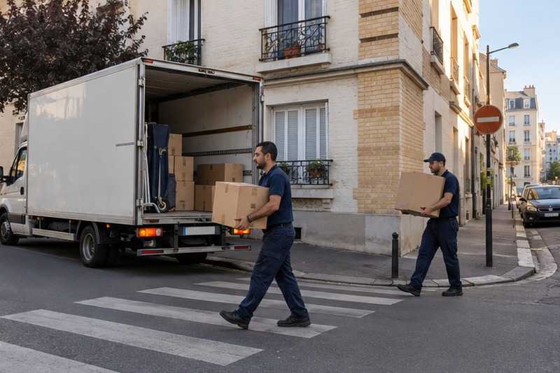 Camion à l’angle de deux rues : chantier Rue André Citroën