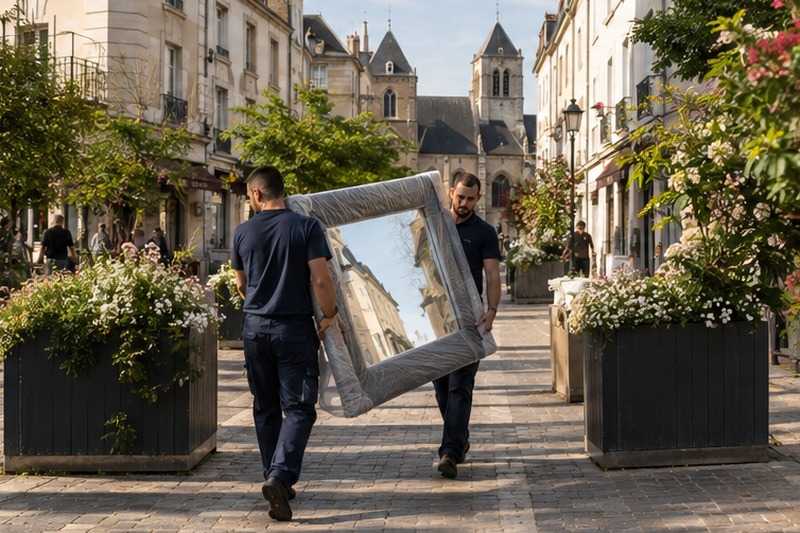 Miroir entre les jardinières : chantier Avenue Becheret