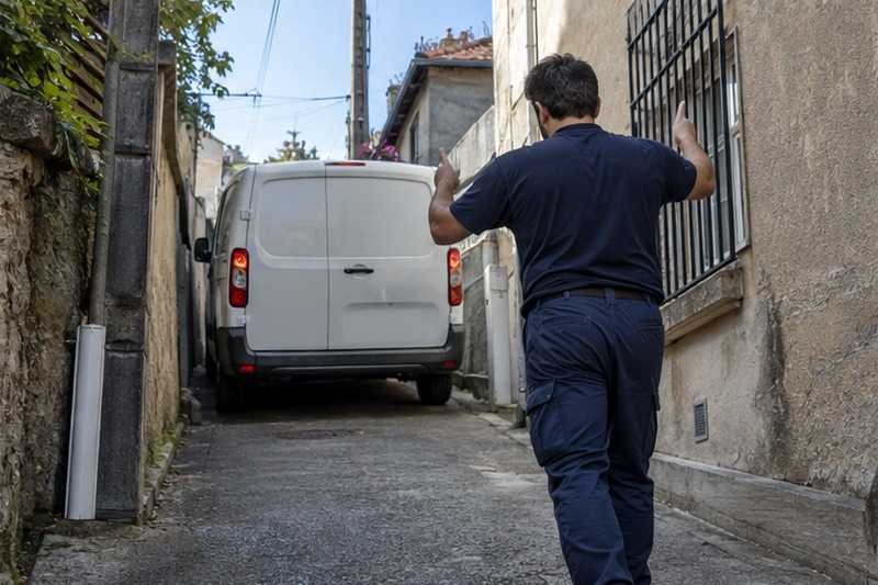 Guidage du chauffeur dans une ruelle : chantier Rue Arthur Dalide