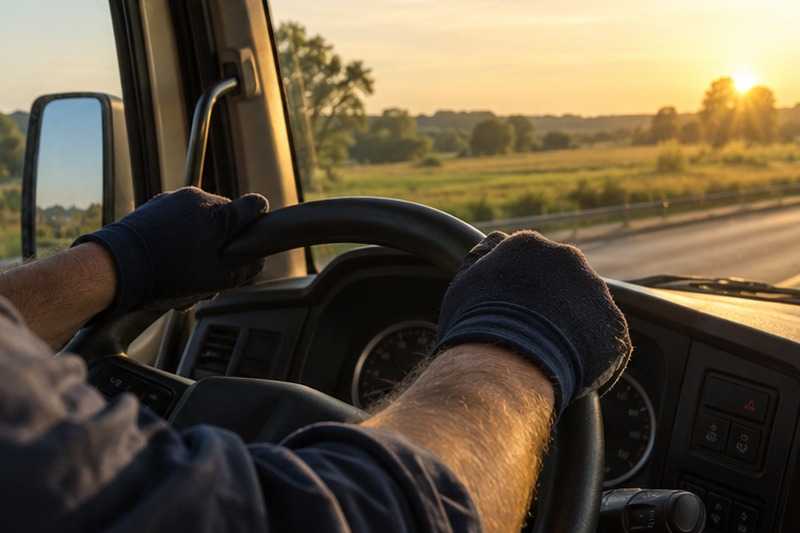 Mains sur le volant en fin de journée