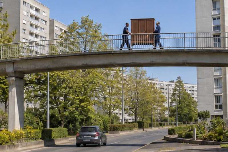 Armoire sur une passerelle piétonne : chantier Rue Arthur Dalidet