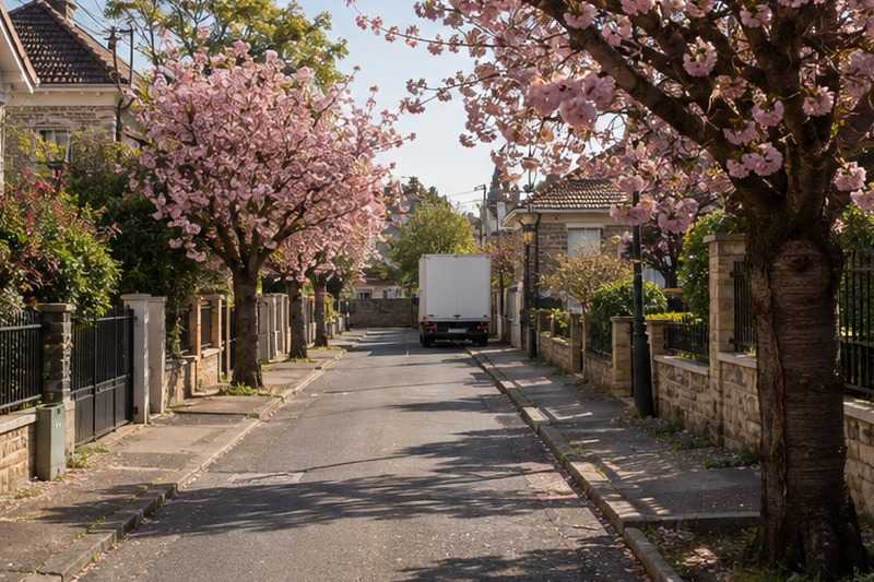 Rue de pavillons sous les cerisiers, Maisons-Alfort