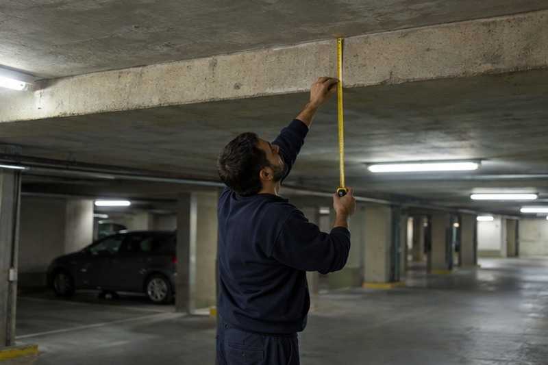 Mesure sous une poutre du parking : chantier Rue André Deleau