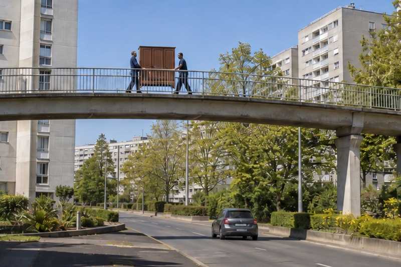 Armoire sur une passerelle piétonne : chantier Rue Auguste Dupin