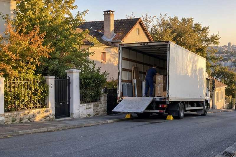 Camion calé devant un portail