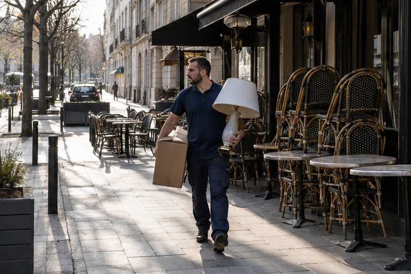Terrasses encore rangées au passage : chantier Rue Chasse Lièvre