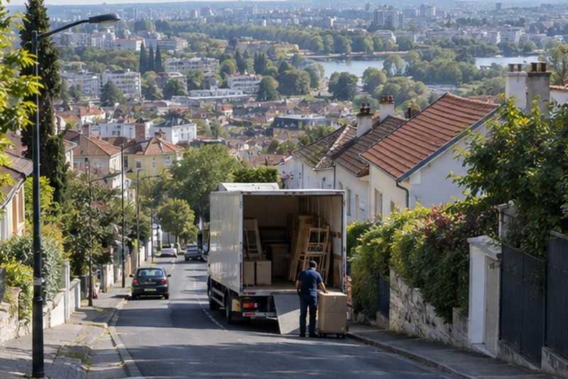 Camion à mi-côte vu du haut : chantier Rue André Pontier