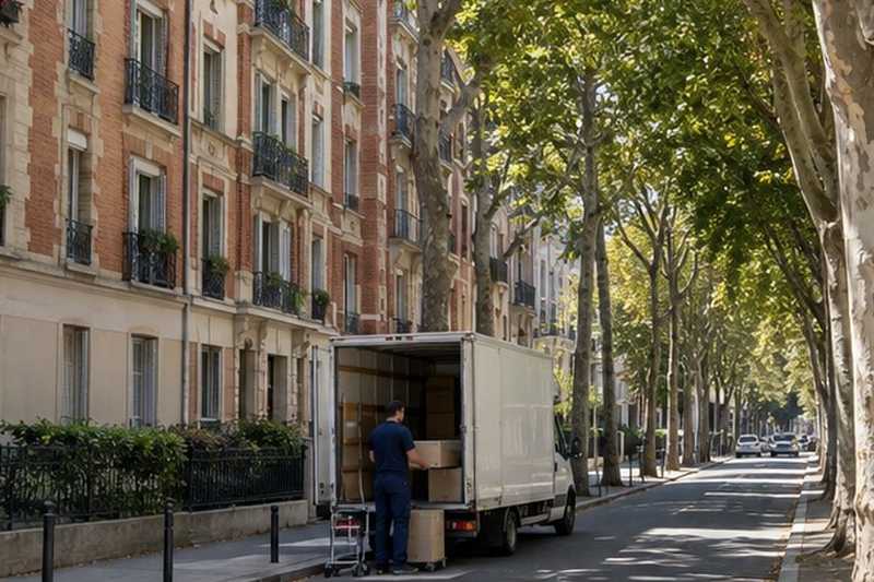 Avenue de platanes et d’immeubles en brique, Orly